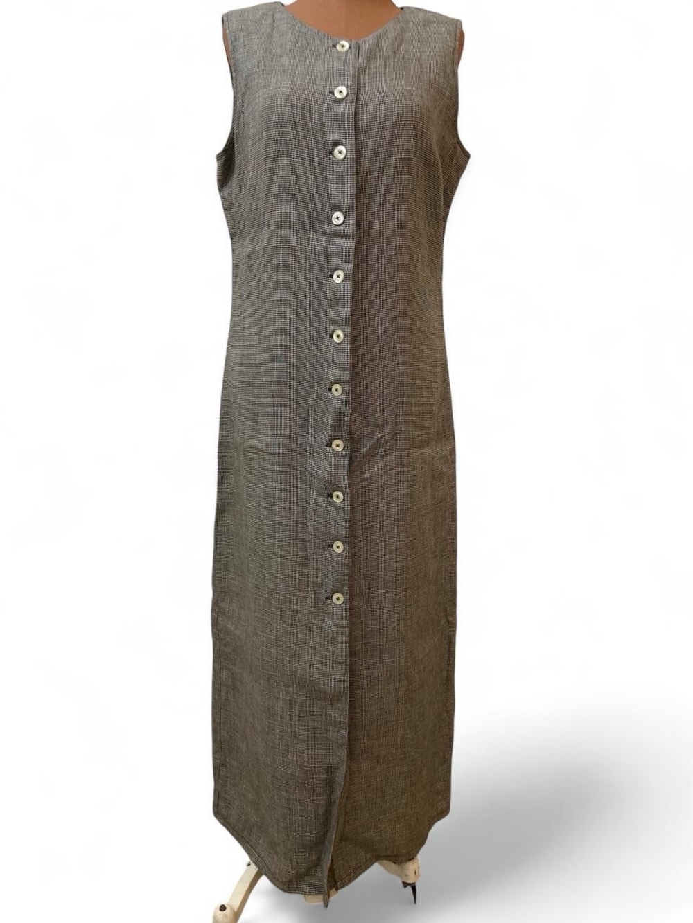 Vintage Irish Linen Maxi Dress Button Down Petite 8